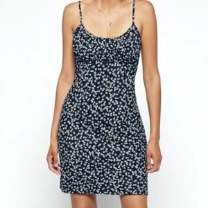 Nine Britton mini dress women’s size L navy blue floral jersey stretch y2k 90s